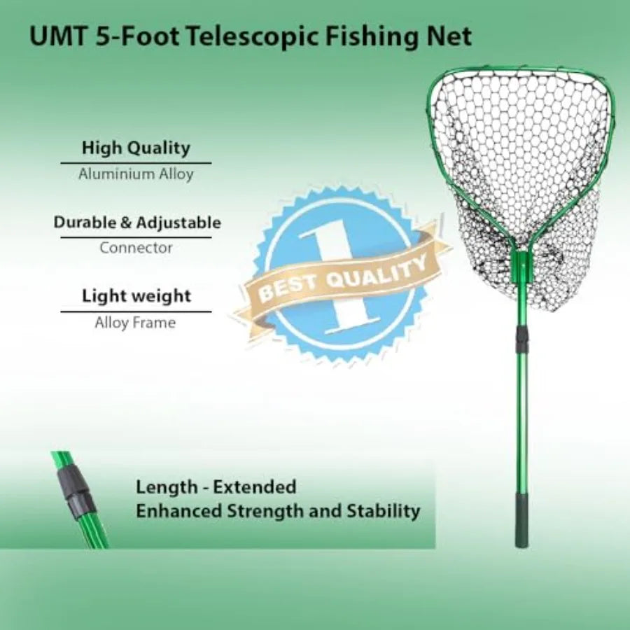 Telescopic Fishing Landing Net Silicone Rubber Mesh Large Hoop