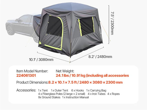 SucceBuy SUV Camping Tent Double Layer Waterproof With Shade Awning