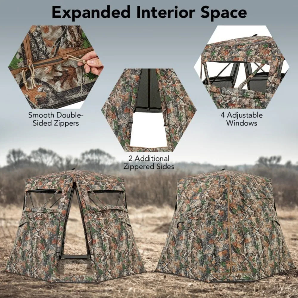 360 Degree Pop Up Hunting Ground Blind With Four See Through Panels