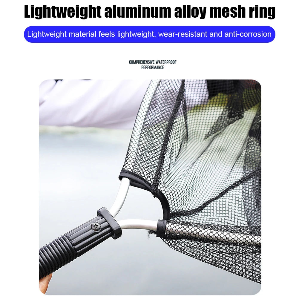 LAIMANEI Nylon Landing Net Aluminum Alloy Retractable Foldable Fishing