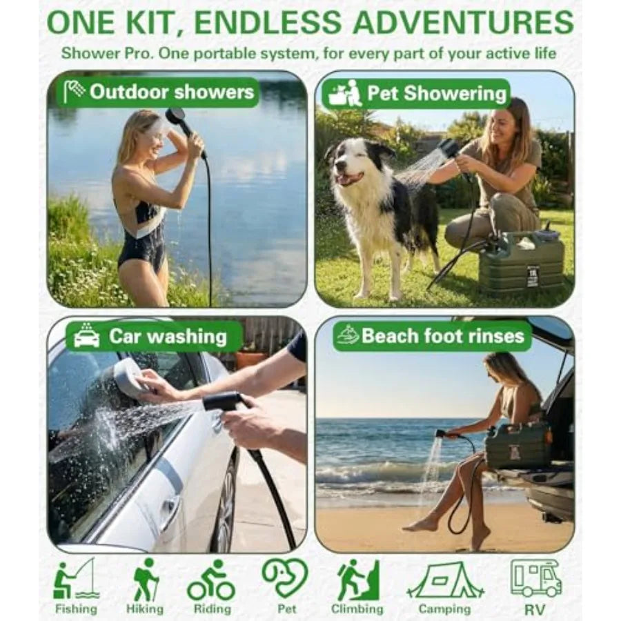 Portable Camping Shower With Rechargeable Pump IPX8 Waterproof