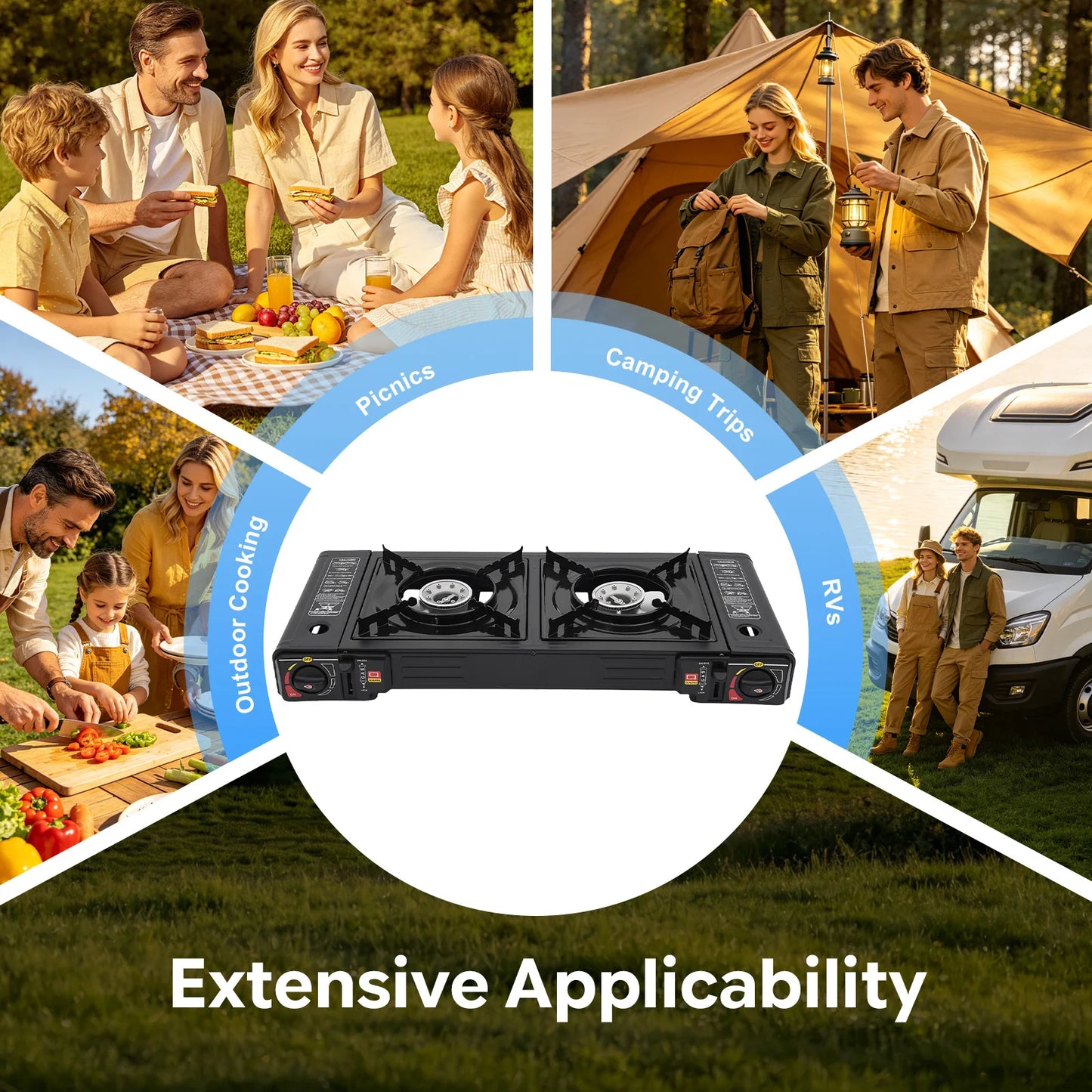 Two Burner Portable Camping Stove Set With Tray And Case
