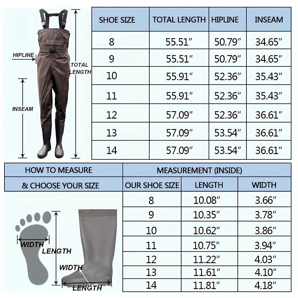 Unisex 3 Ply Nylon Fishing Waders With Boots And Pockets