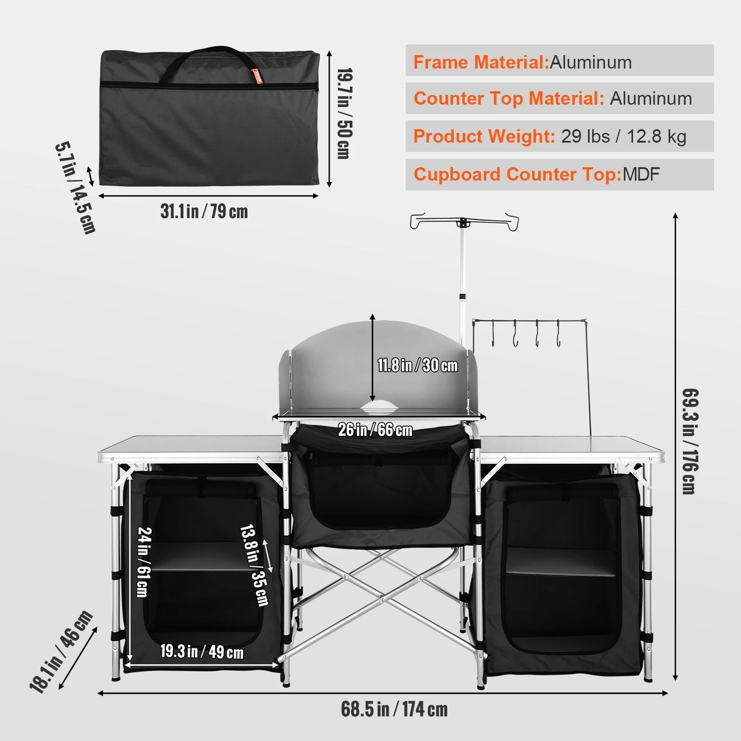 VEVOR Camping Kitchen Table Cabinet Folding X Shaped Bracket Bbq