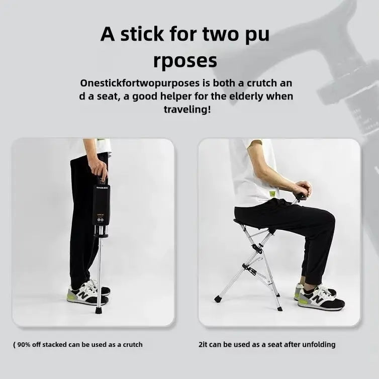 2-In-1 Portable Folding Cane And Chair With Three Legs