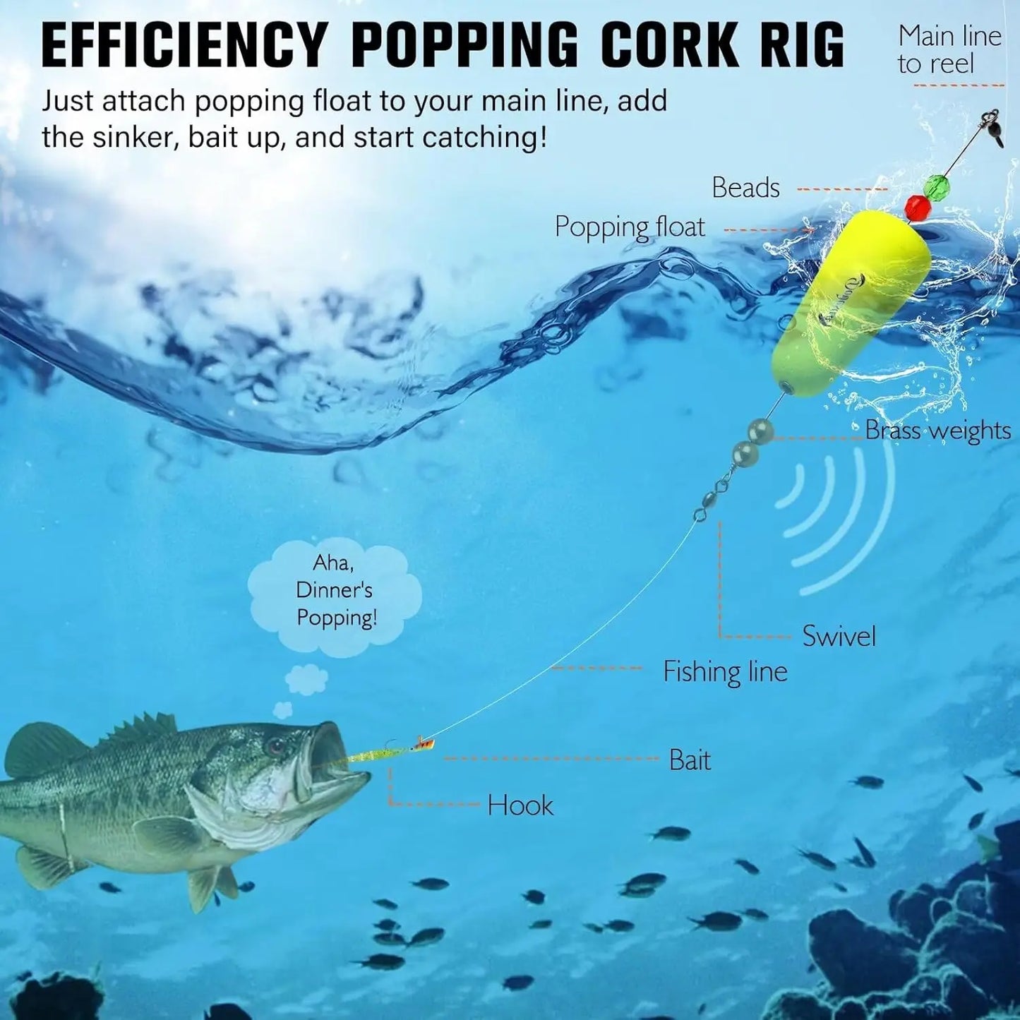 Popping Corks Fishing Floats Set Three Shapes Three Pcs For Saltwater Freshwater