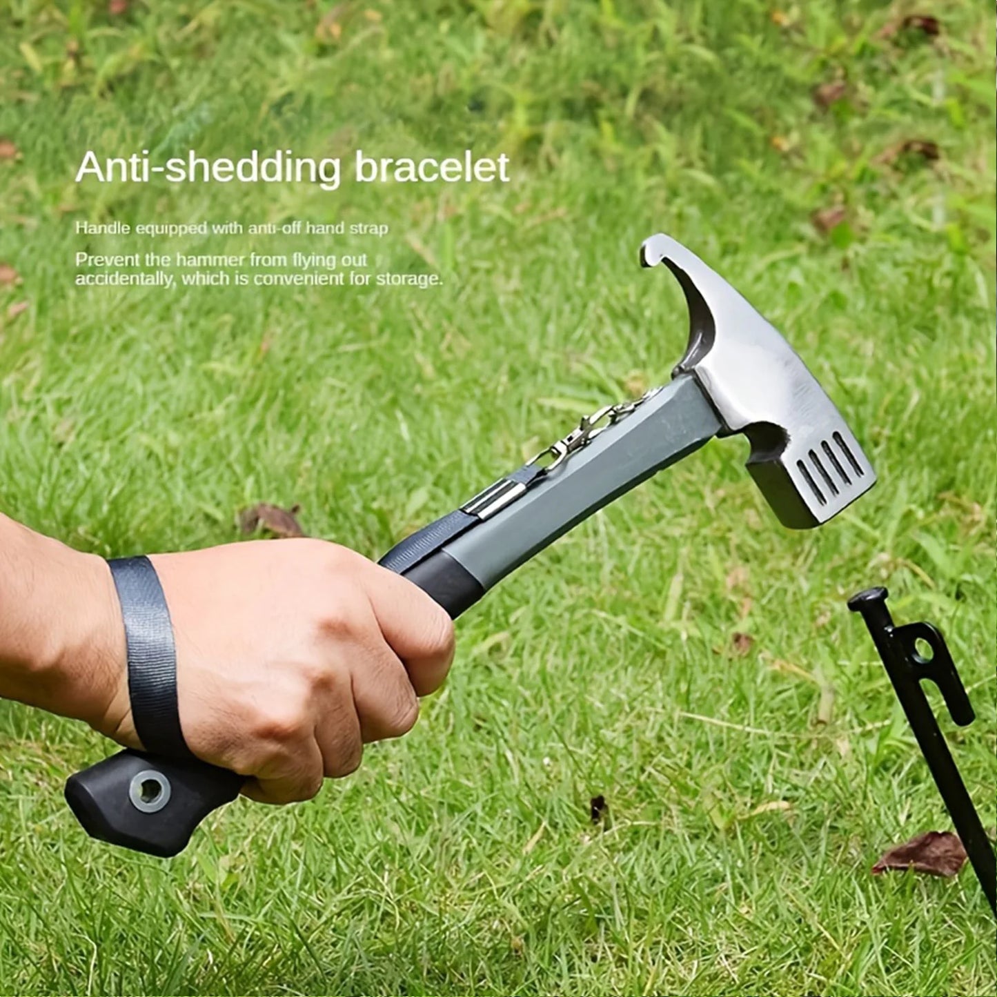 Camping Hammer With Tent Stake Remover Ergonomic Rubber Grip