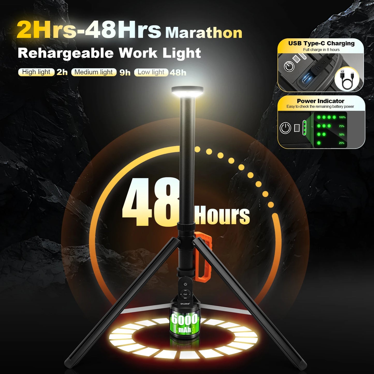360 Degree Rechargeable LED Work Light With Remote Control Telescopic