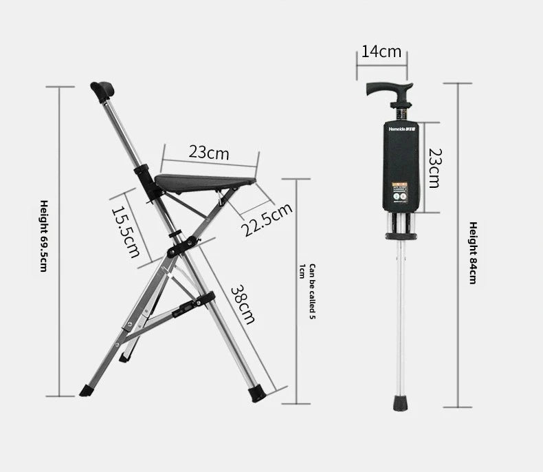 2-In-1 Portable Folding Cane And Chair With Three Legs