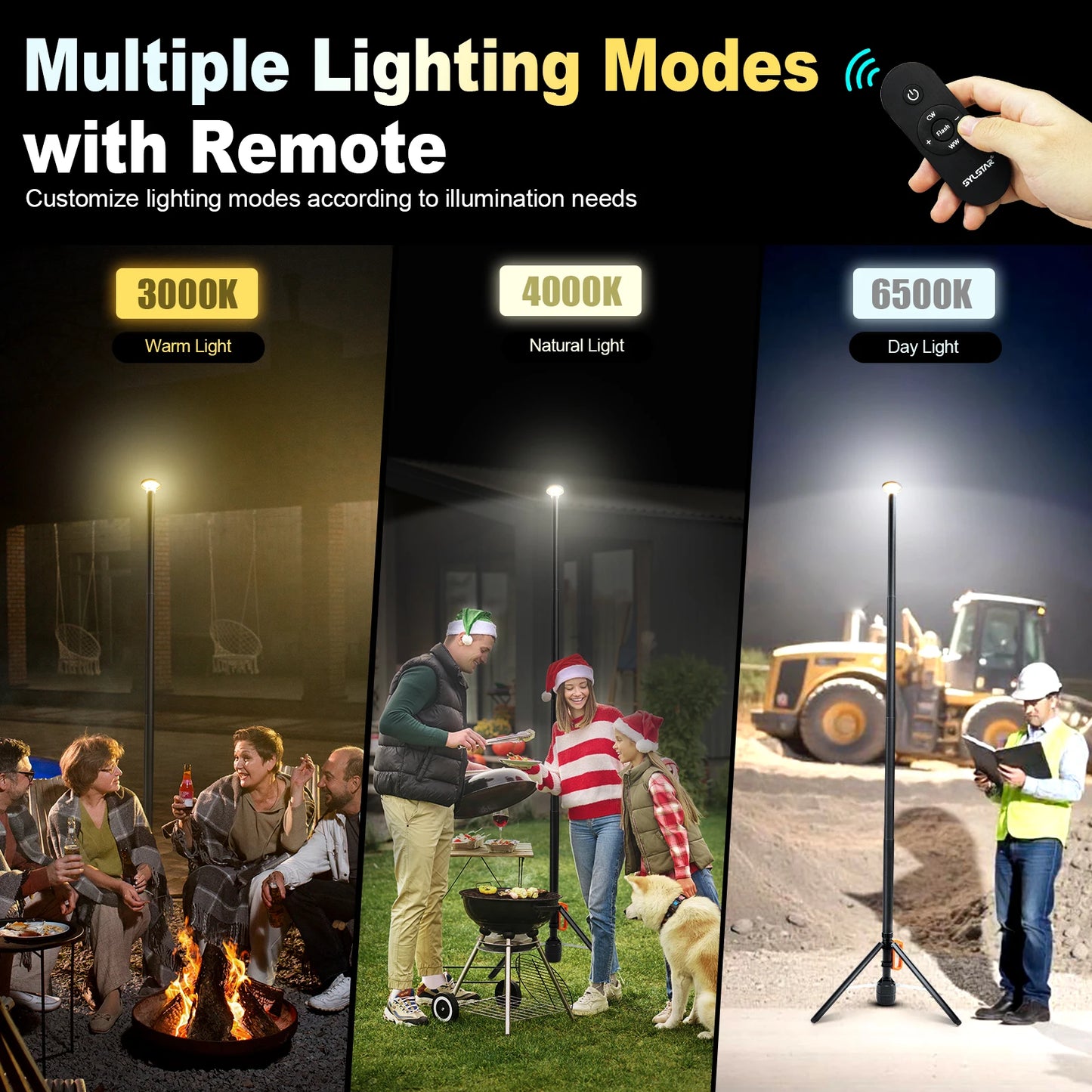 360 Degree Rechargeable LED Work Light With Remote Control Telescopic