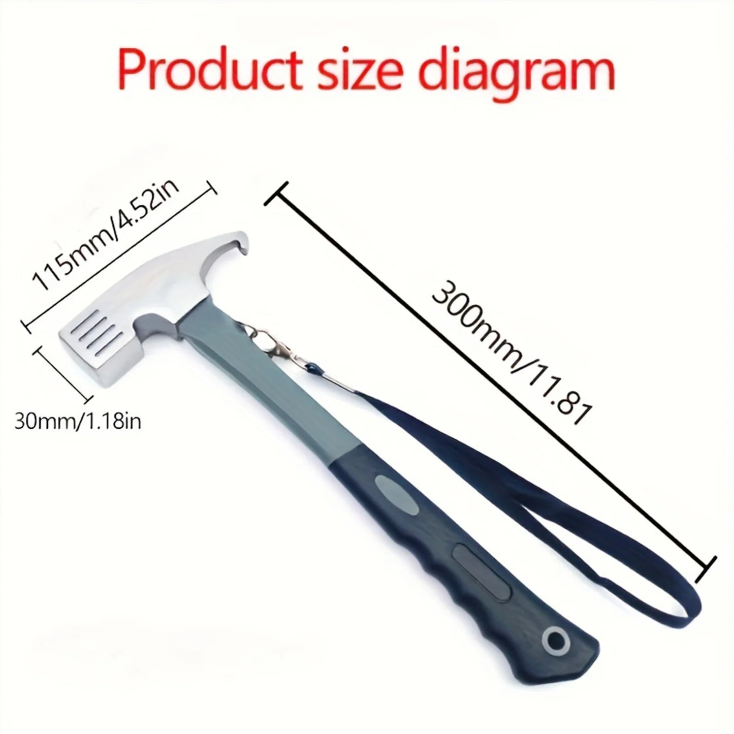Camping Hammer With Tent Stake Remover Ergonomic Rubber Grip