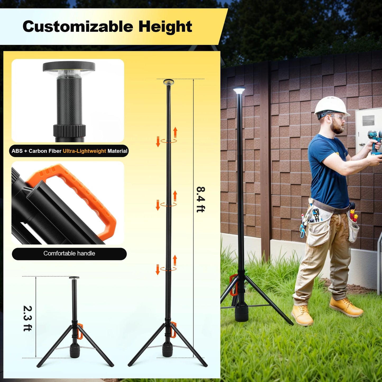 360 Degree Rechargeable LED Work Light With Remote Control Telescopic