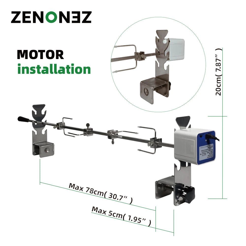 Zenobboq Universal Stainless Steel Portable Rotisserie Grill Kit