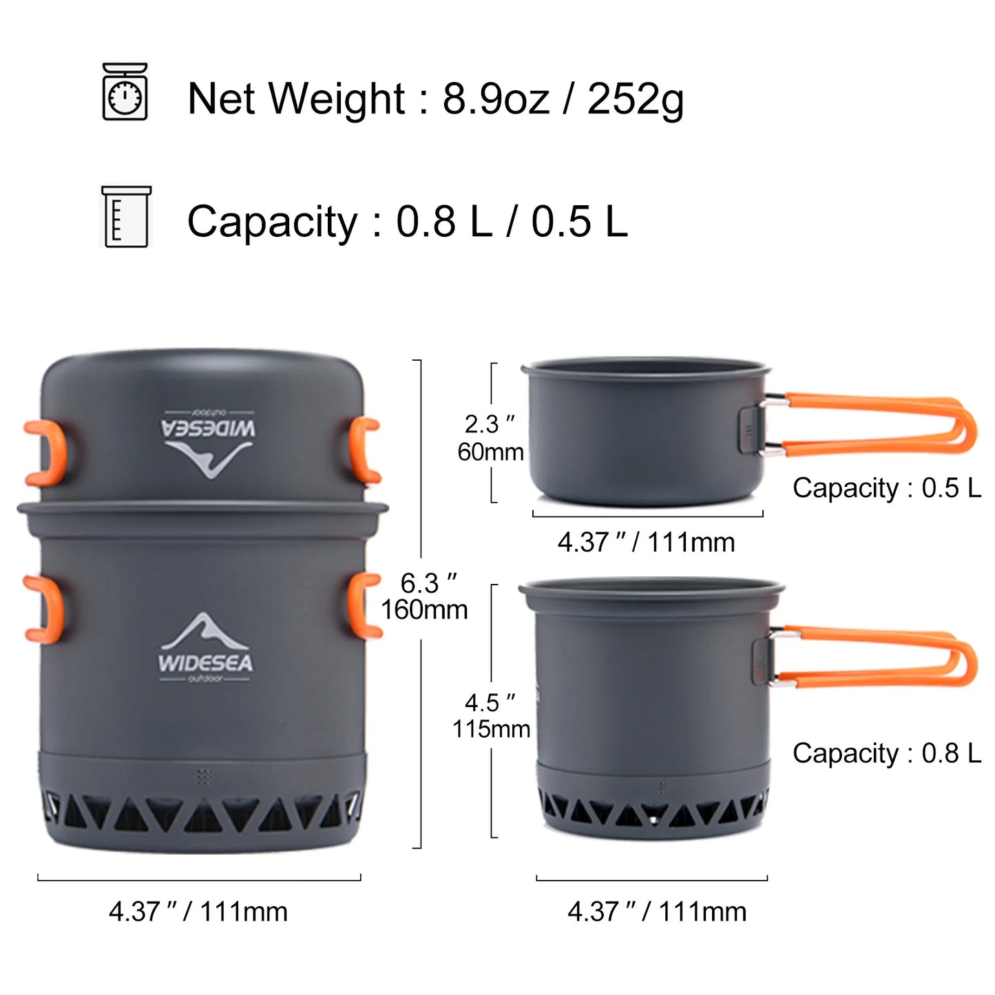 Widesea Camping Cookware Set Outdoor Cooking Pot Kettle