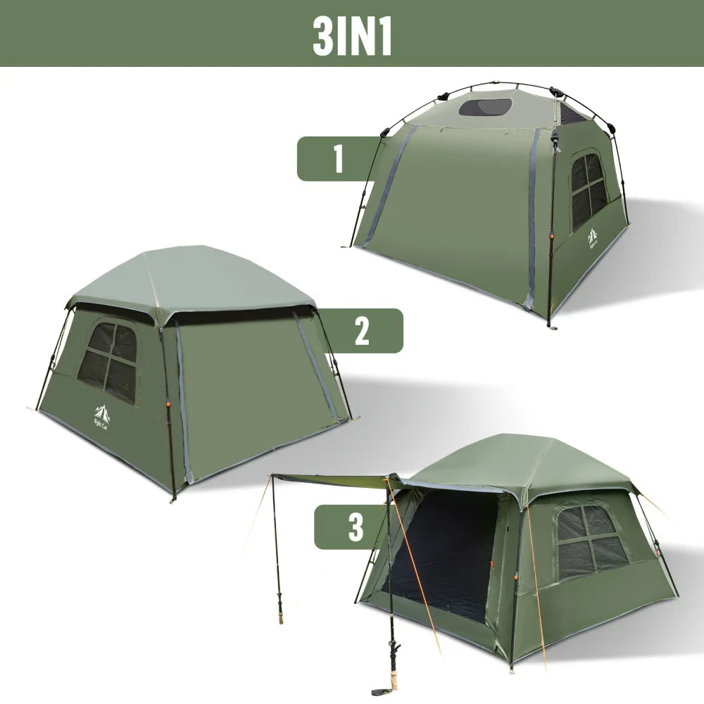 Night Cat 4 Person Pop Up Tent With Dark Room Waterproof Cabin