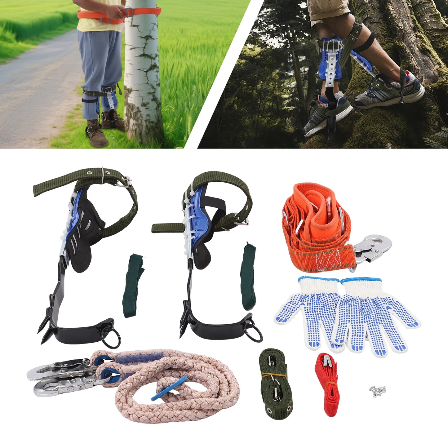 150Kg Capacity Adjustable Tree Climbing Spikes Gear Set With Harness Outdoor