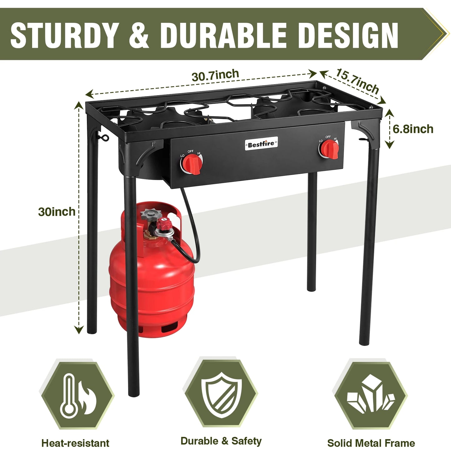 2 Burner Camping Stove 150000 BTU High Pressure Propane Grill