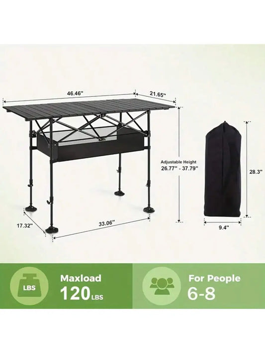 Portable Aluminum Folding Picnic And Camping Table With Roll Up Design