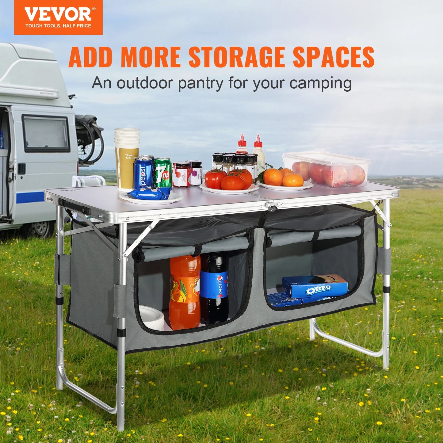 VEVOR Camping Kitchen Table With Folding Design For Outdoor Cooking
