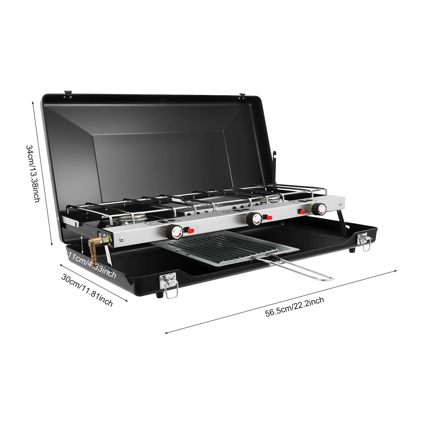 Portable 3 Burner Gas Camping Stove With Piezo Ignition