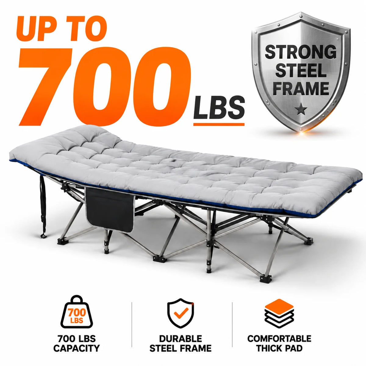 Portable Foldable Camping Cot With Thick Padded Sleeping Bed