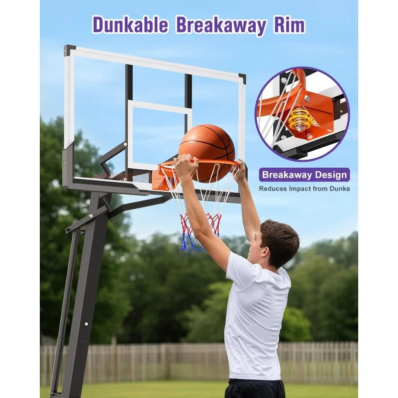 Portable Outdoor Basketball Hoop With Adjustable PC Backboard And Wheels