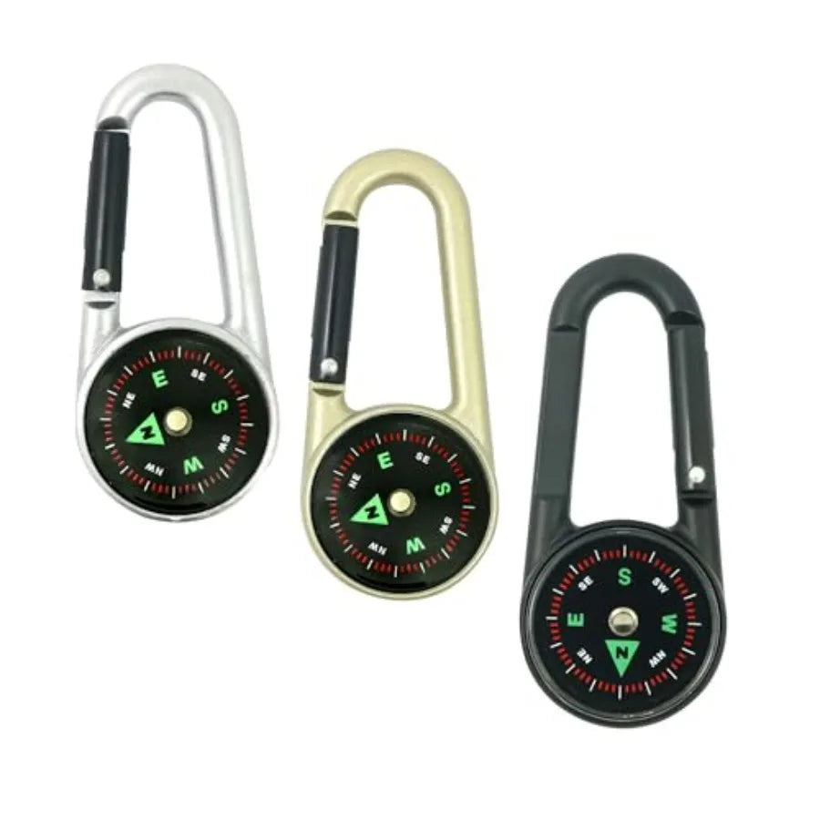 Three Piece Liquid Filled Compass Carabiner Keychain Set for Backpack