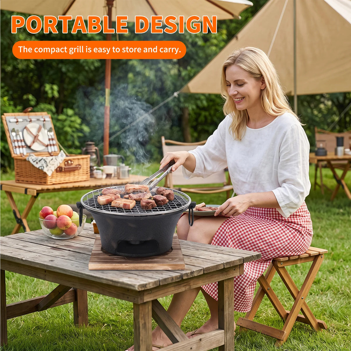 ATUOTIN Stainless Steel Charcoal BBQ Grill Outdoor Tabletop Pit