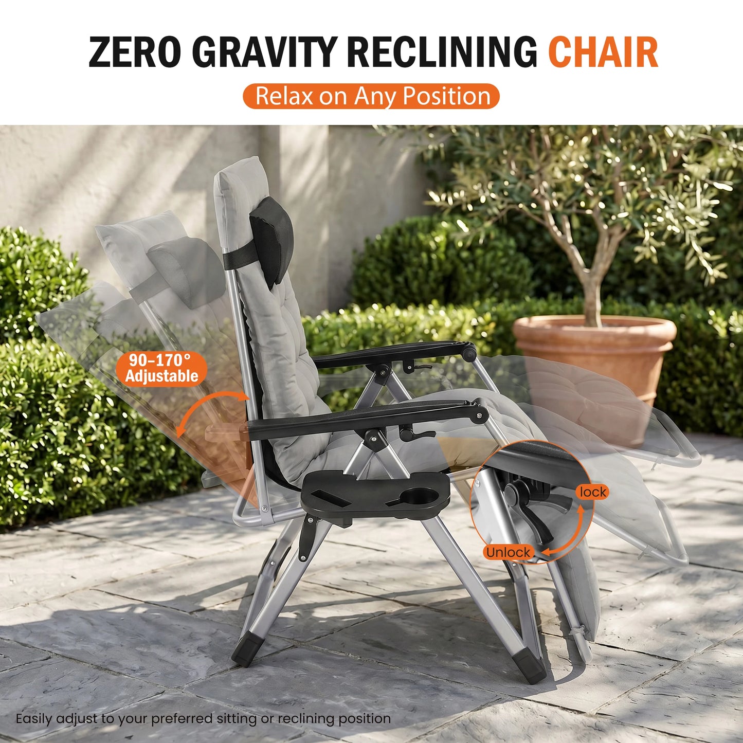 JHK Zero Gravity Reclining Camping Lounge Chair With Cup Holder