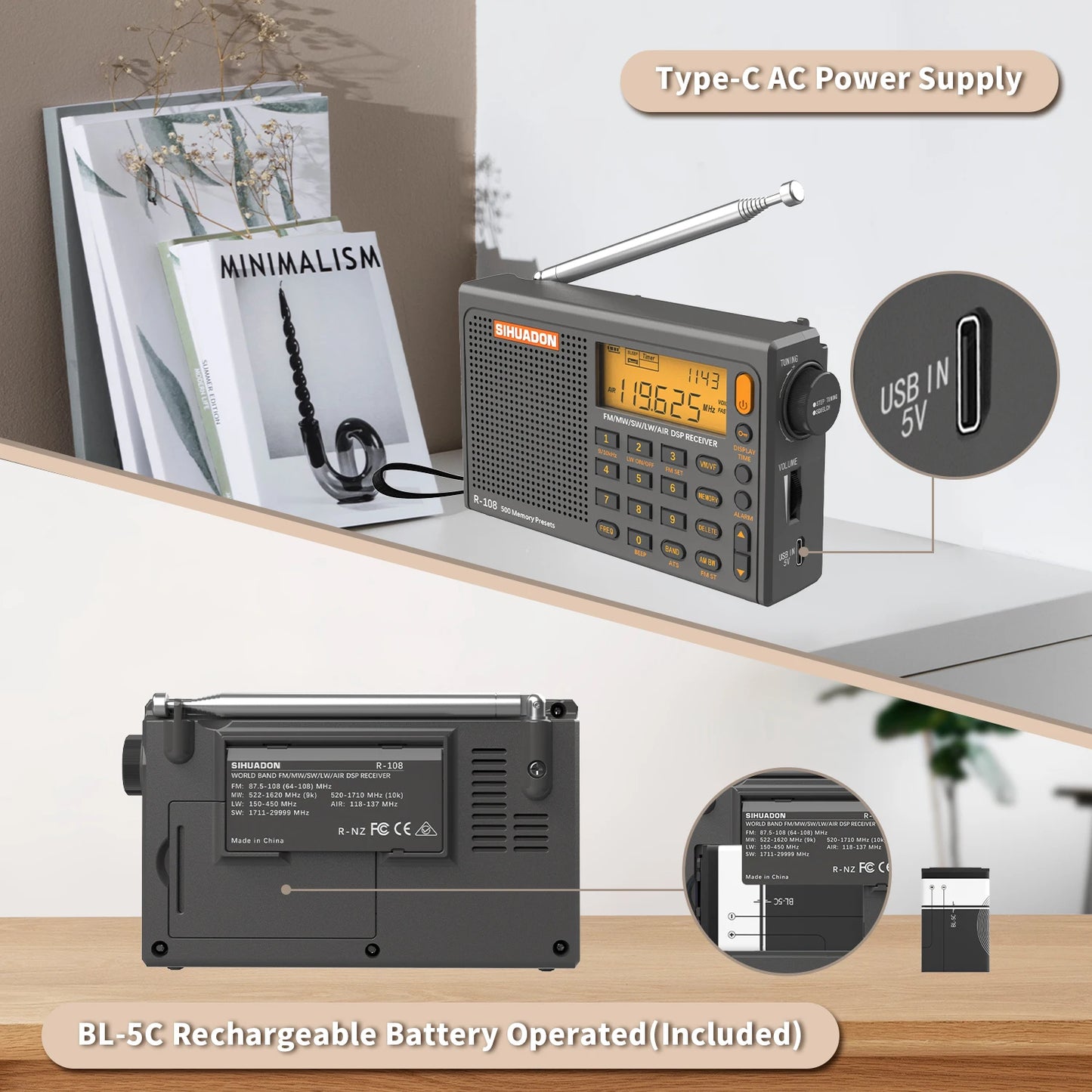 XHDATA R108 DSP Radio AM FM SW LW Airband Receiver