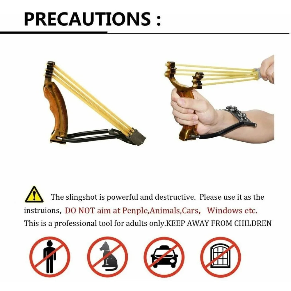 High Precision Outdoor Slingshot Set With Alloy Wooden Handle And 3 Rubber Bands