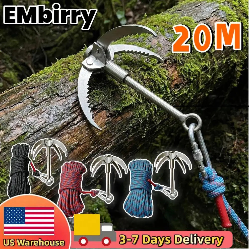 Outdoor Grappling Hook Anti-Slip Survival Rock Climbing Hook 20M Stainless Steel Flying Tiger Claw for Outdoor Hiking