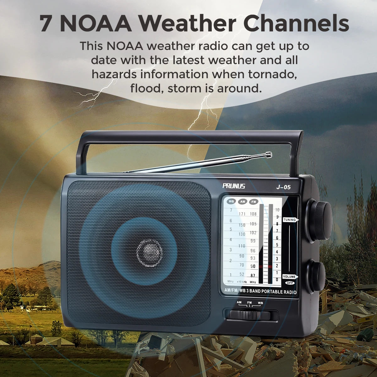 PRUNUS Weather AM FM Portable Radio 3X D Cell Batteries