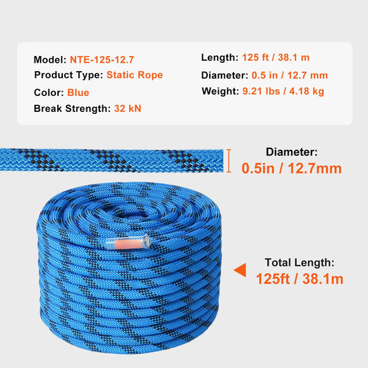 SucceBuy Static Climbing Rope 30KN Breaking Strength