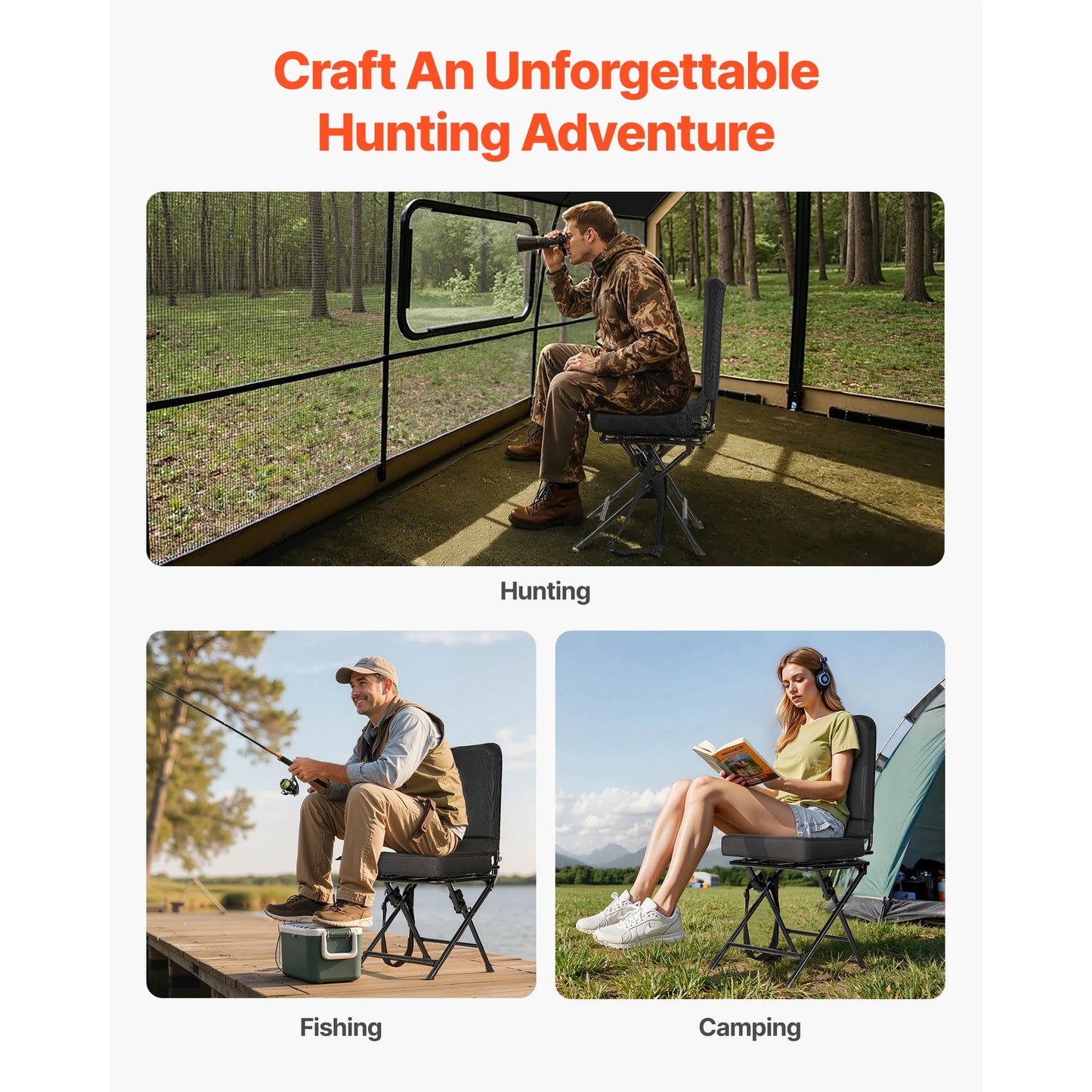 VEVOR Hunting Blind Chair 360 Degree Silent Swivel Foldable