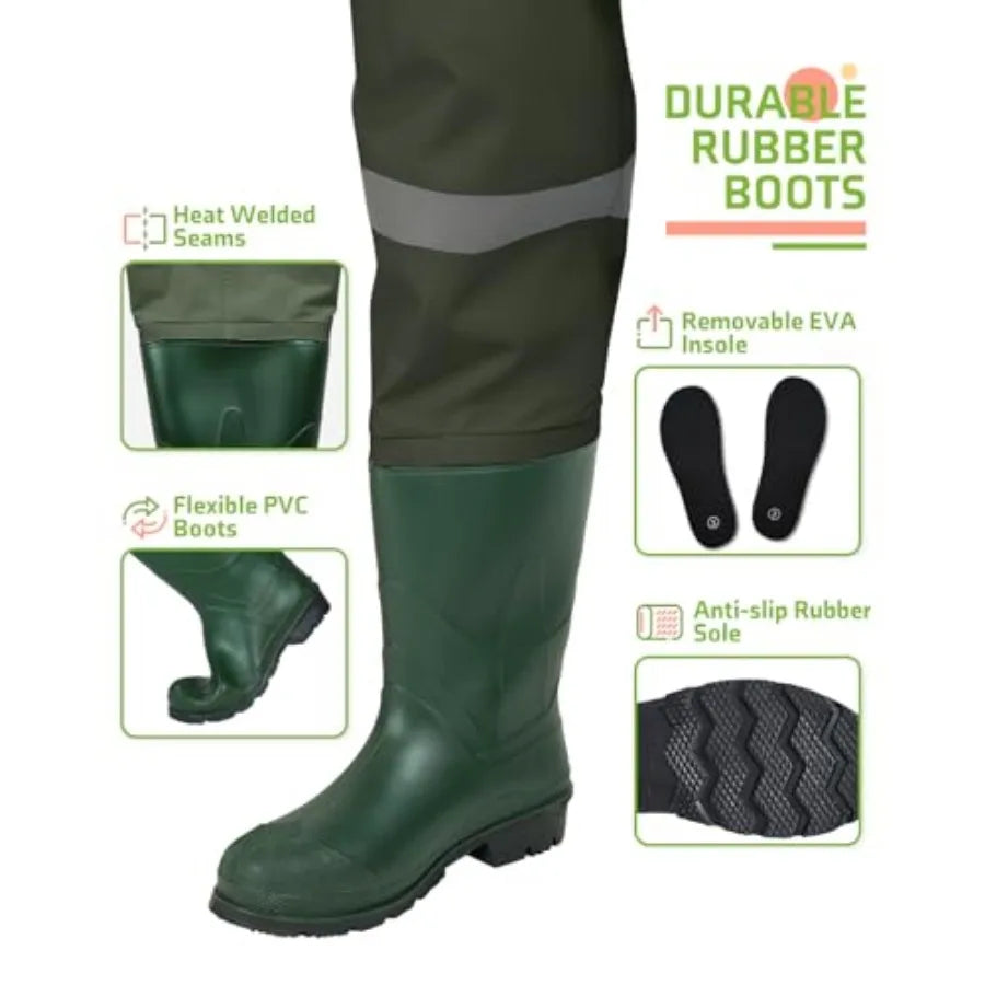 Youth PVC Chest Waders With Boots Waterproof Fishing Waders Reflective Band