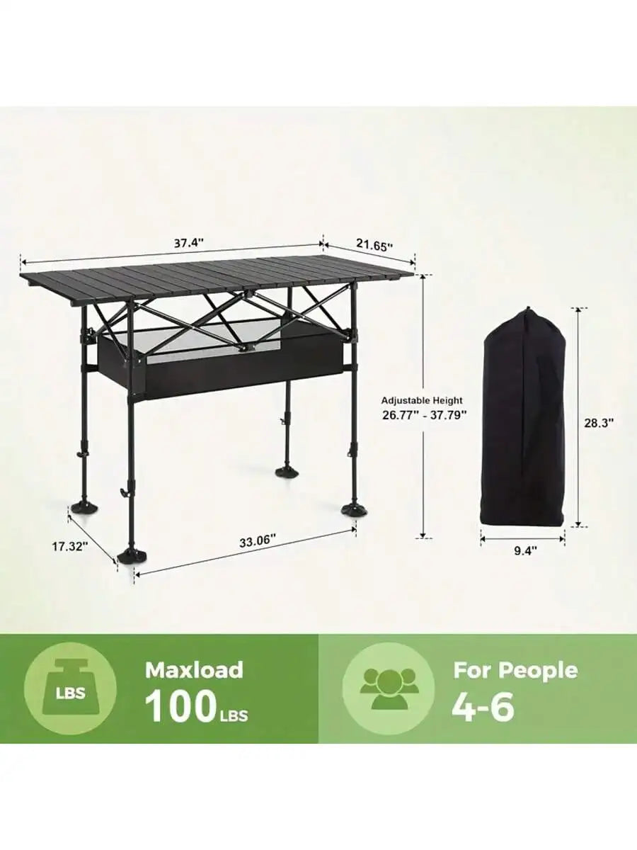 Portable Aluminum Folding Picnic And Camping Table With Roll Up Design