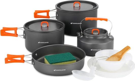 Camping Cookware Set 15 Piece Nonstick Pots And Pans Kettle