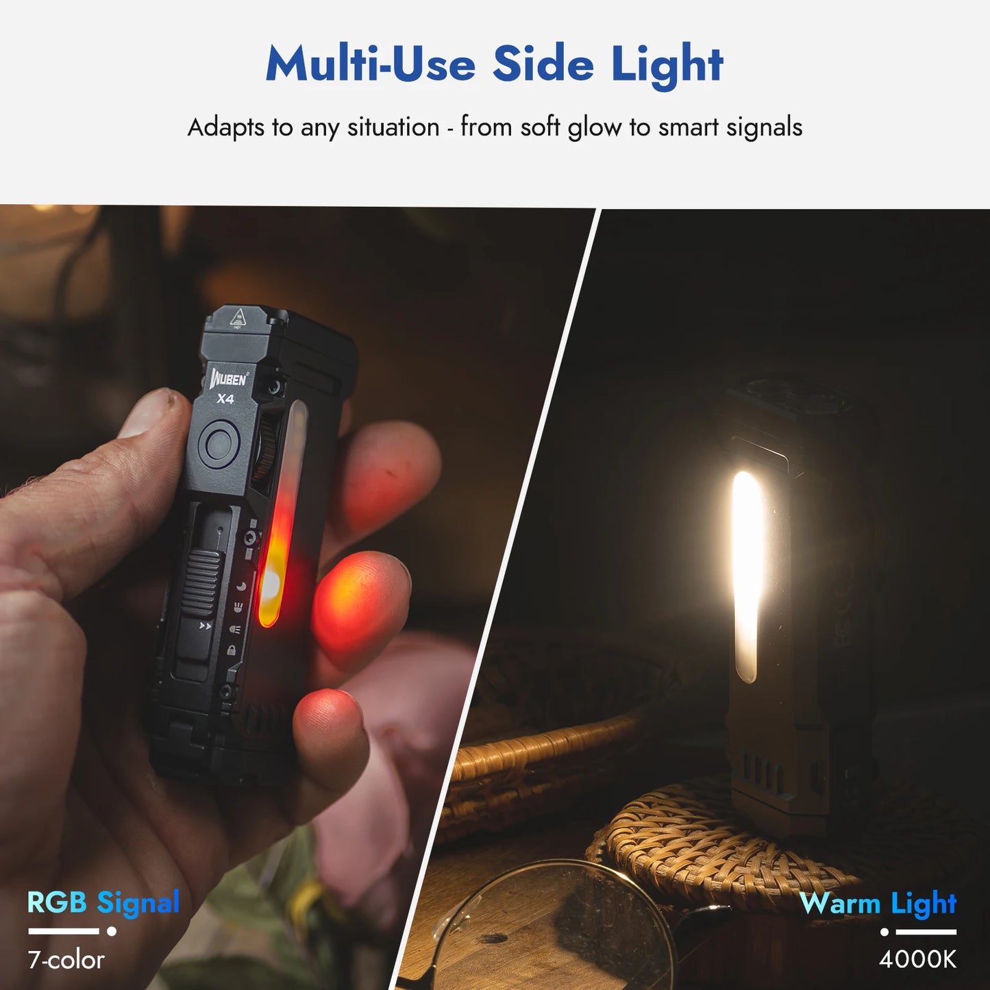 WUBEN X4 EDC Flashlight with RGB 1500 Lumens IP68 Magnetic