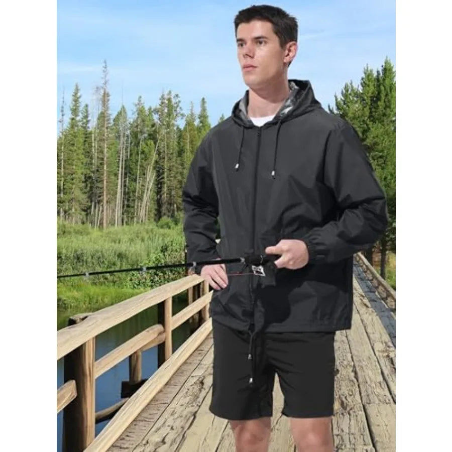 Mens Rain Jacket Raincoat Windbreaker Waterproof Lightweight Packable Hooded