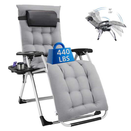 Zero Gravity Cushioned Lounge Chair Folding Camping Cup Holder Cooler