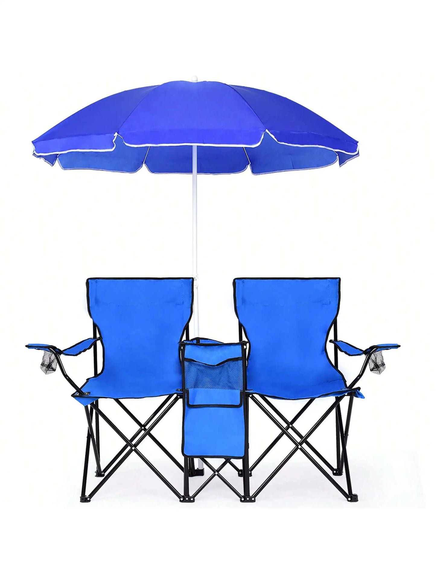 Folding Picnic Double Chair With Umbrella Table Cooler For Beach Camping