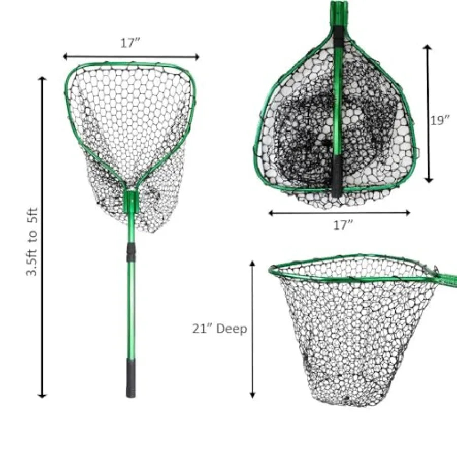 Telescopic Fishing Landing Net Silicone Rubber Mesh Large Hoop