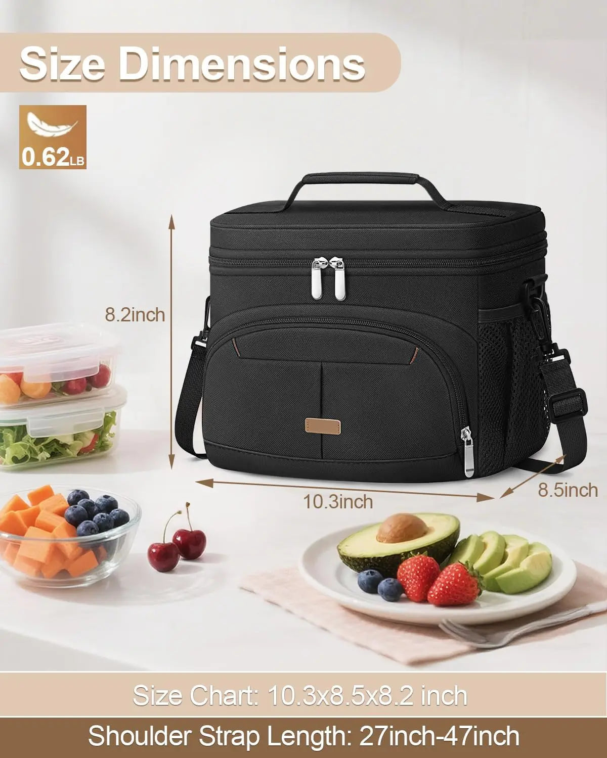 Insulated Lunch Bag Leakproof Cooler Tote With Removable Strap