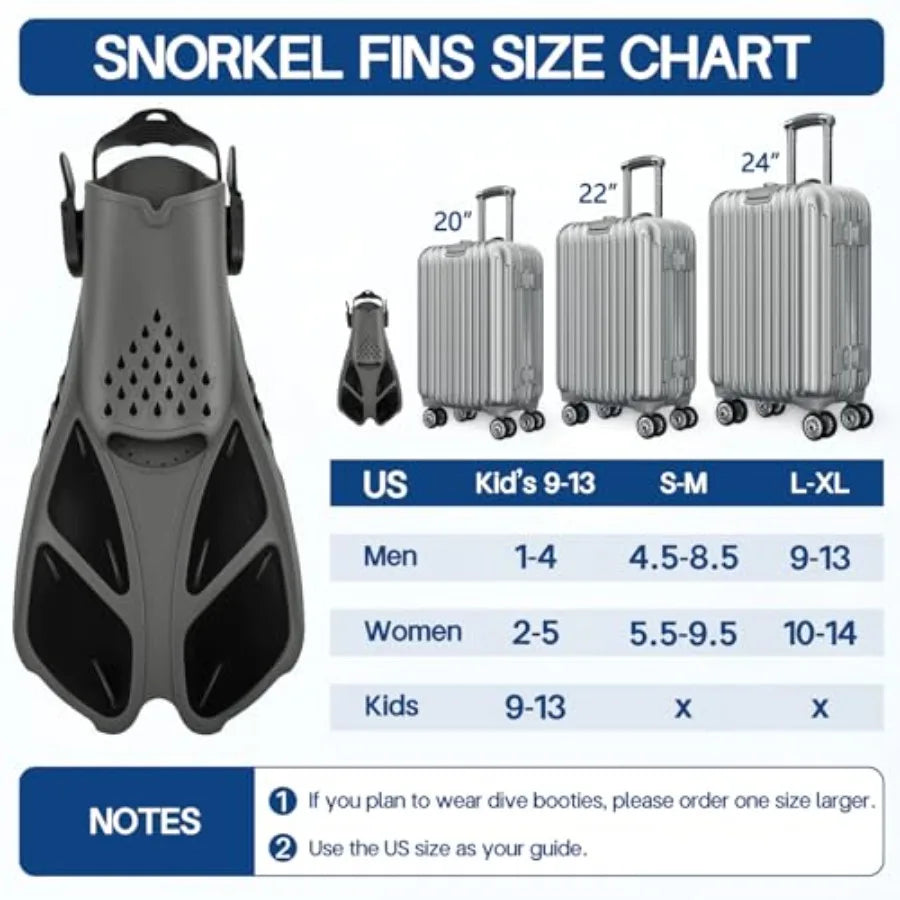 Travel Snorkel Fins Open Heel Short Adjustable Flippers For Adults