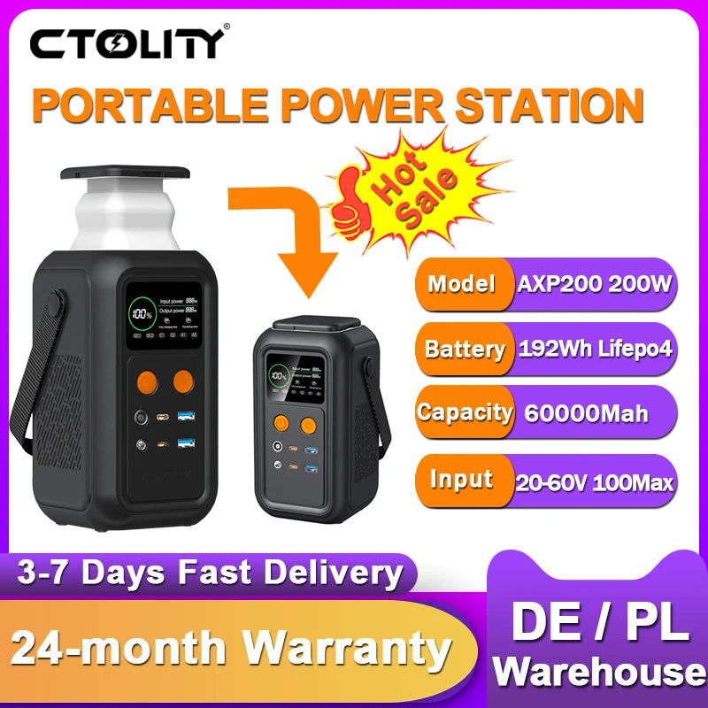 CTOLITY 200W Power Station Camping 192Wh Lifepo4 Battery
