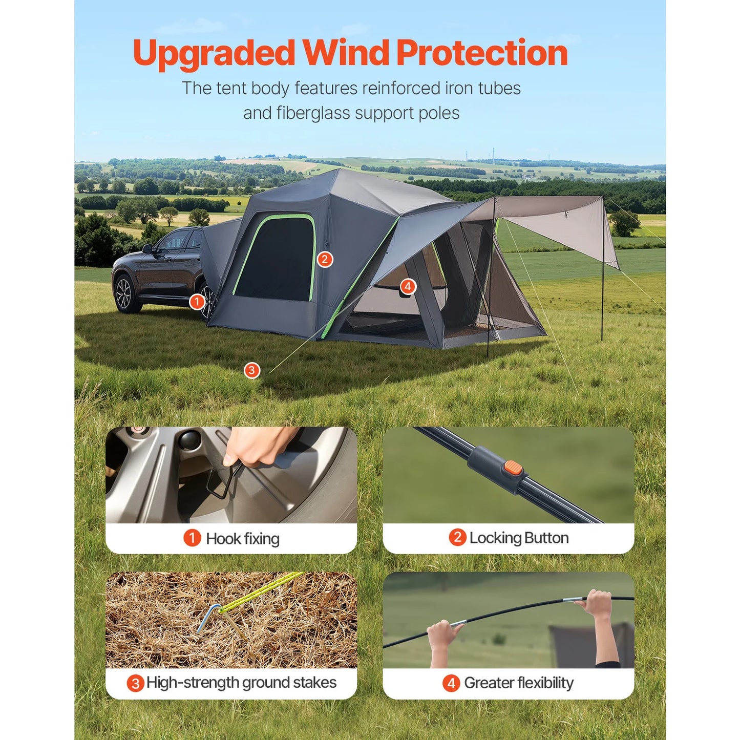 SucceBuy SUV Camping Tent Double Layer Waterproof With Shade Awning