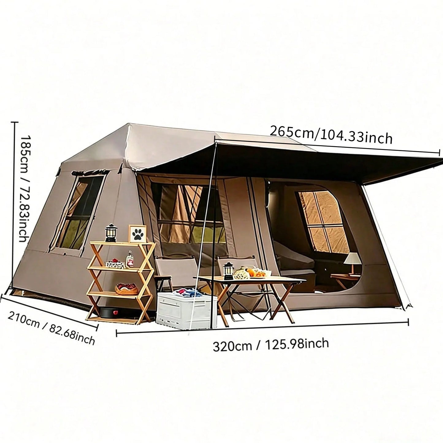 Fully Automatic Quick Set Family Camping Tent With Front Awning All Weather
