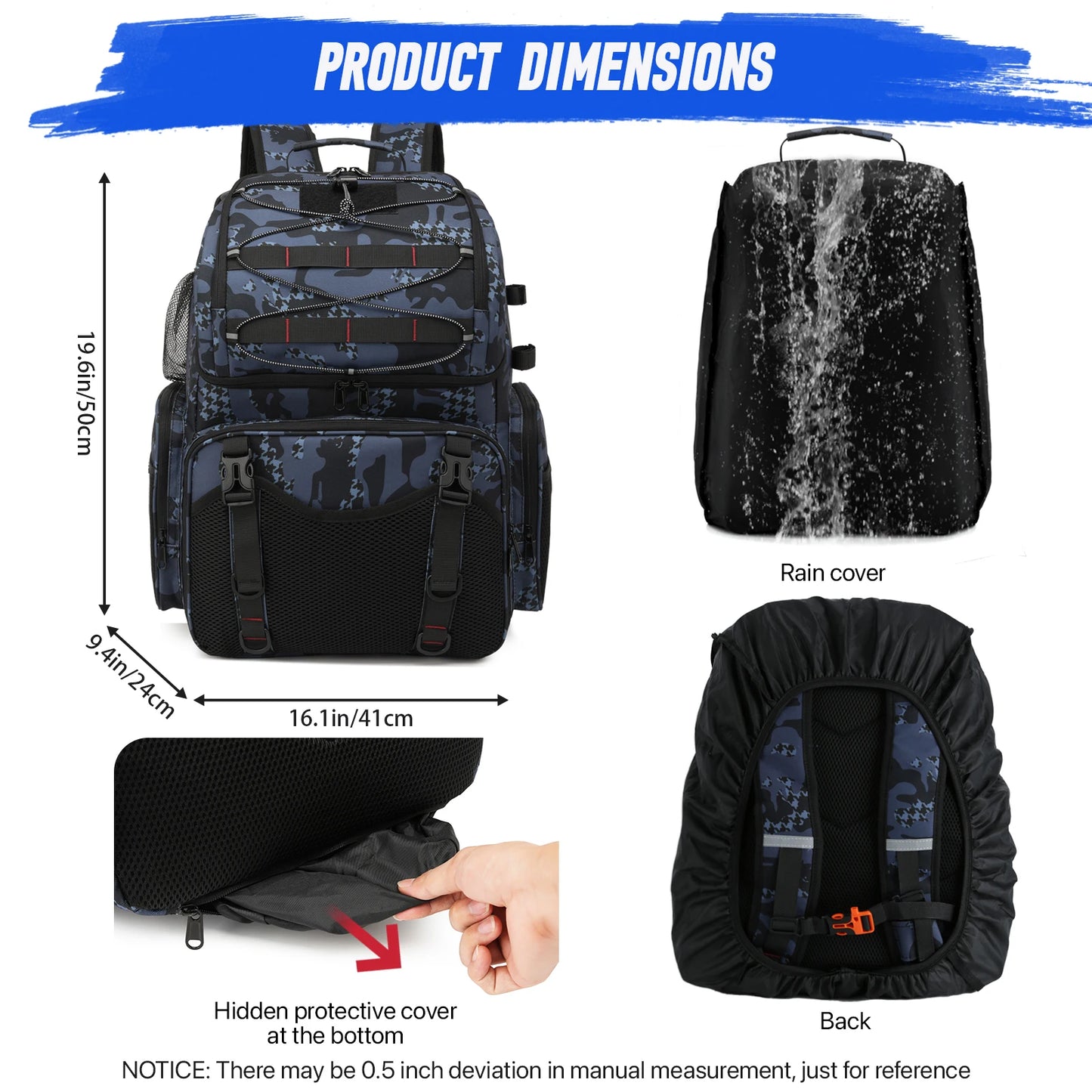 Fishing Backpack With Rod Holders And Tackle Storage Rain Cover