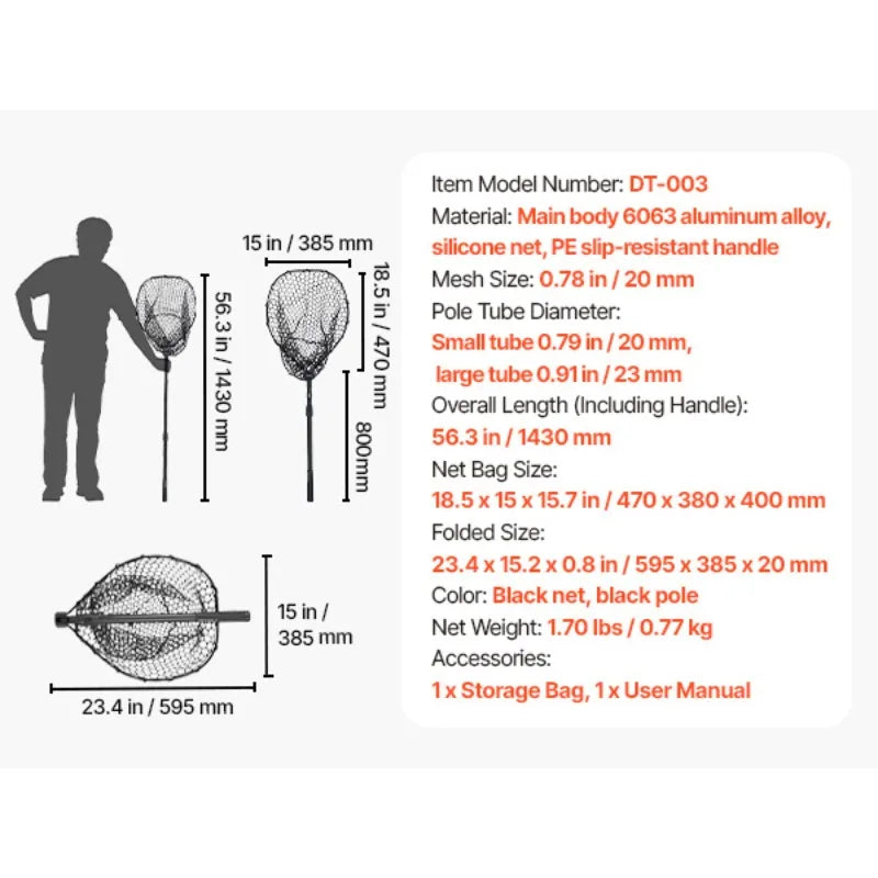 Foldable Landing Net With Telescopic Handle 6063 Aluminum Fishing Net